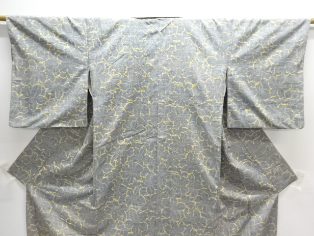  アンティーク　花模様織り出し手織り紬着物